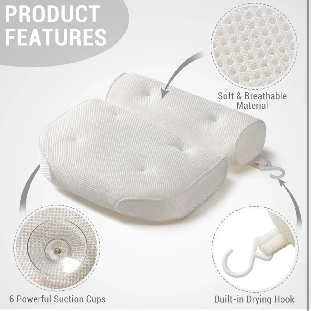 NEW Luxury Bathtub Pillow - Luxury Mesh Bathtub Pillow for Neck & Back Support